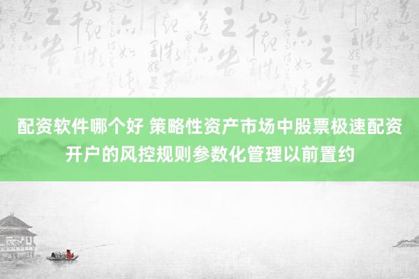 配资软件哪个好 策略性资产市场中股票极速配资开户的风控规则参数化管理以前置约