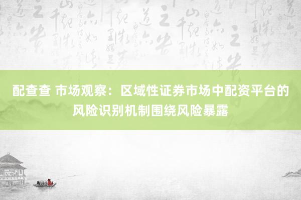 配查查 市场观察：区域性证券市场中配资平台的风险识别机制围绕风险暴露